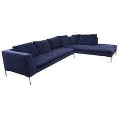 B & B Italia “Charles 2-Piece Sofa in Dark Blue Mohair