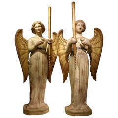 Paire rare d'anges du 14ème siècle, Sienne, Italie