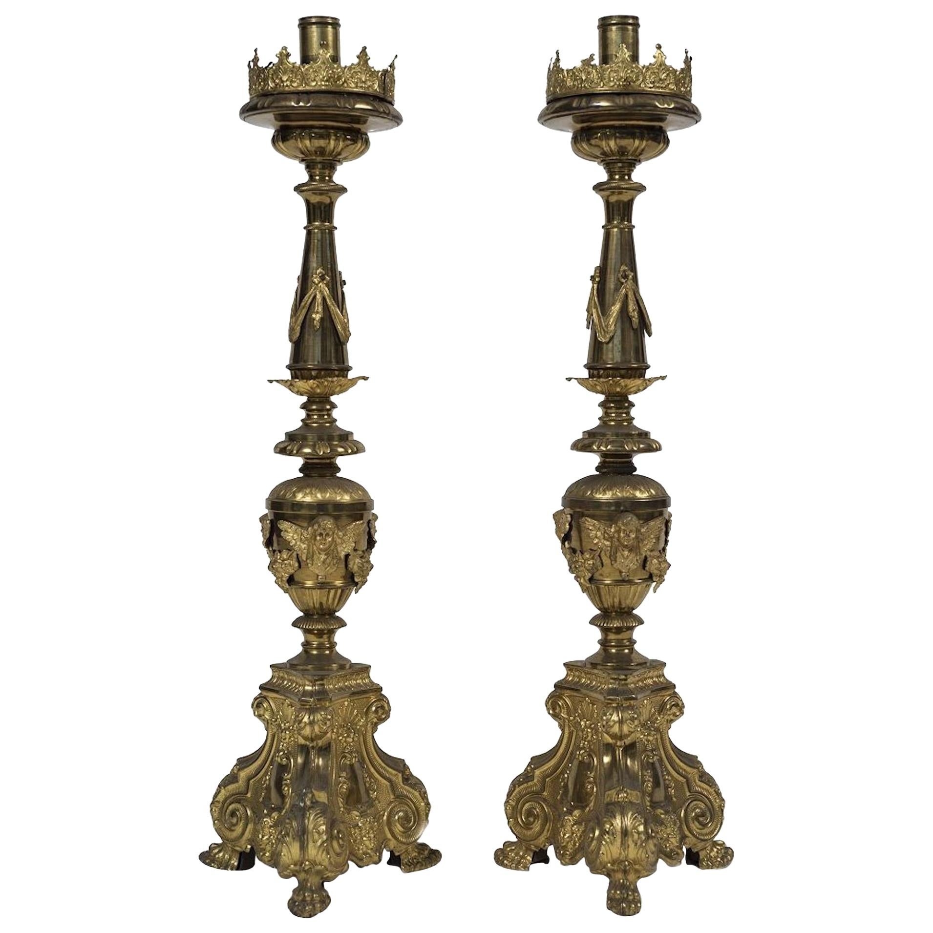 Vintage Pair of Candlesticks, Italian Baroque Style, 18th Century