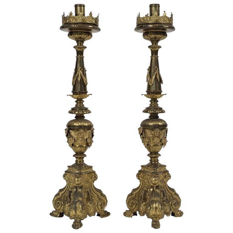 Vintage Pair of Candlesticks, Italian Baroque Style, 18th Century For Sale