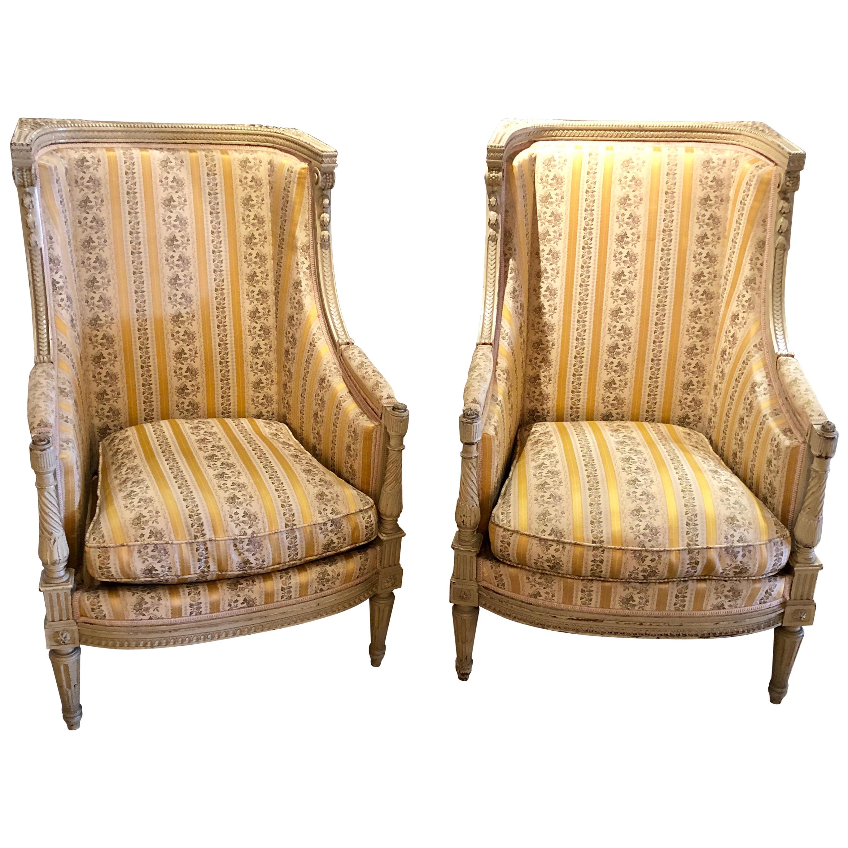 Pair of Maison Jansen attrib. French Wingback or armchairs in a Swedish Finish For Sale