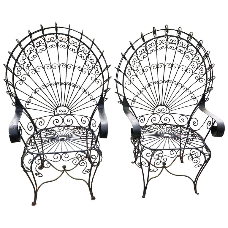 Pair Of Midcentury Salterini Wrought Iron Peacock Chairs At 1stdibs