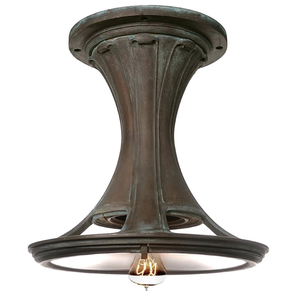 Striking Bronze Art Nouveau Railroad Ceiling Lamp