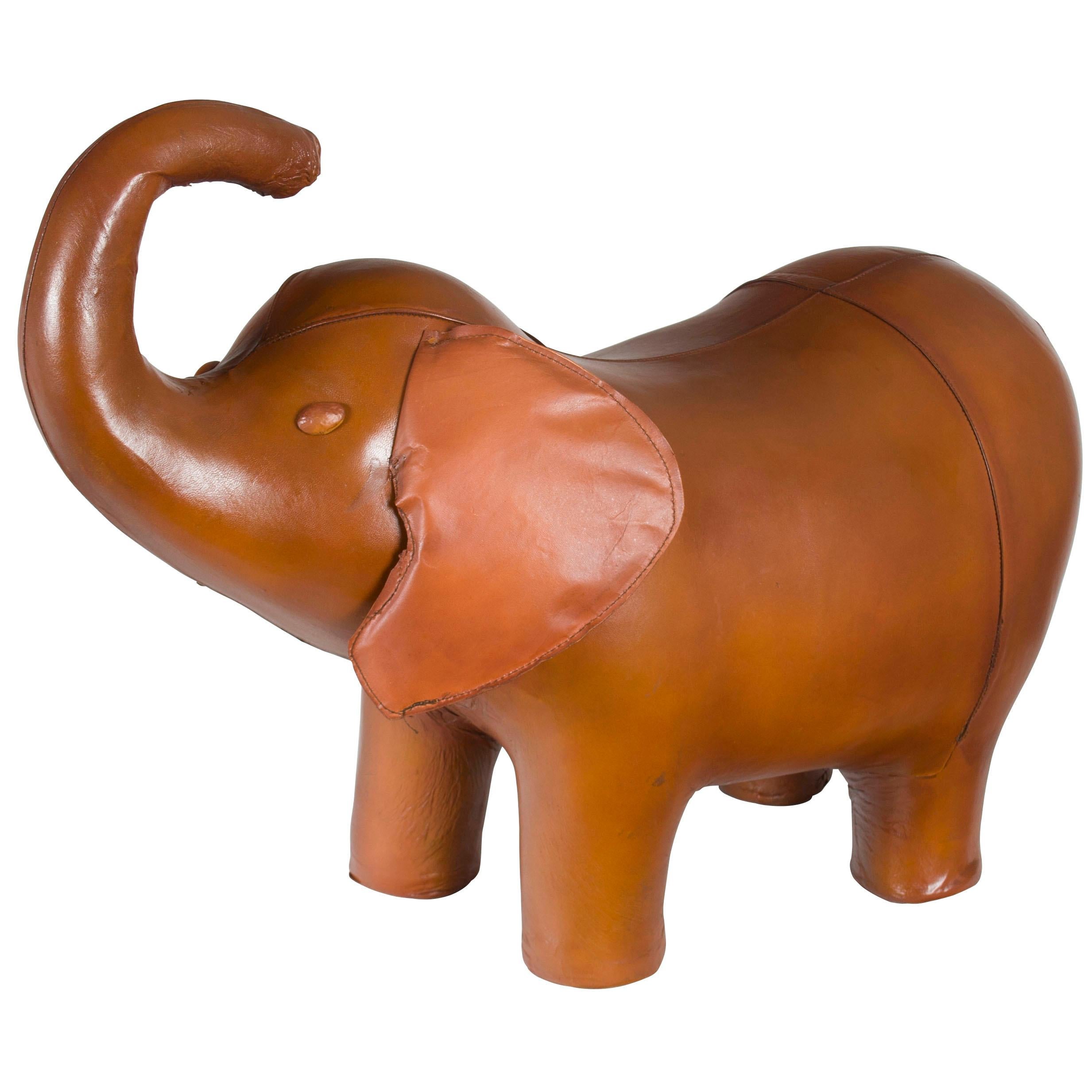 Rustic Leather Elephant Animal Footstool Stool For Sale