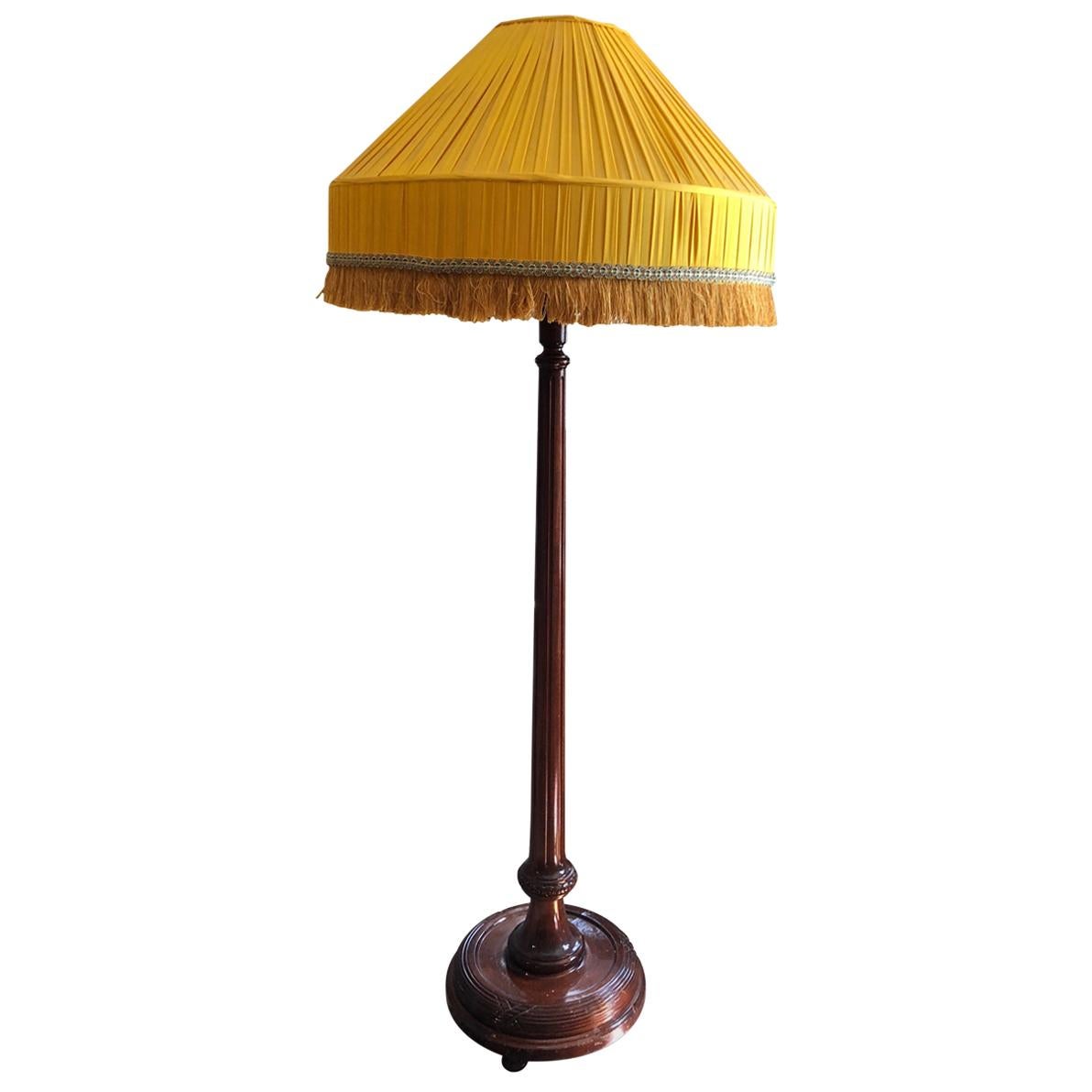 Very Large Dramatic Floor Lamp with Amazing Custom Vintage Silk Shade