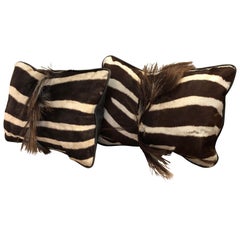 Pair of Authentic Zebra Hide Throw Pillows