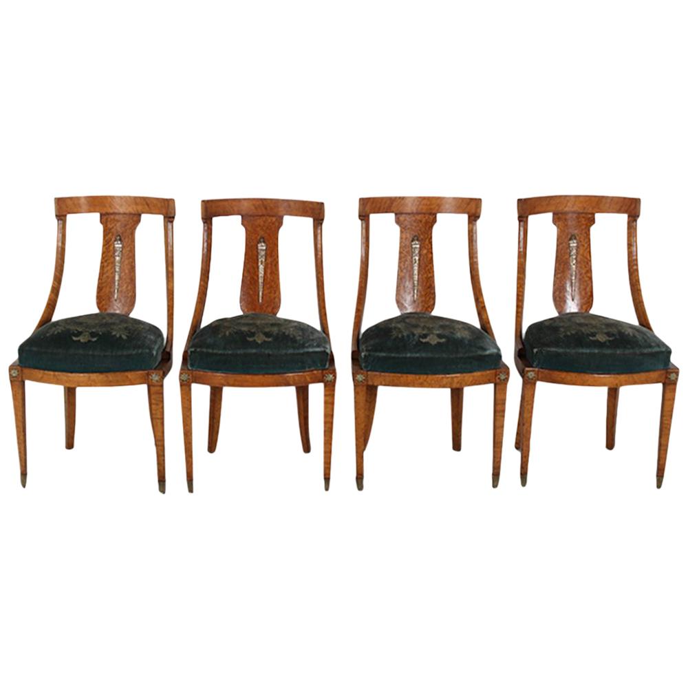 Set of Eight French Empire 'Gondola' Chairs in Amboyna Wood