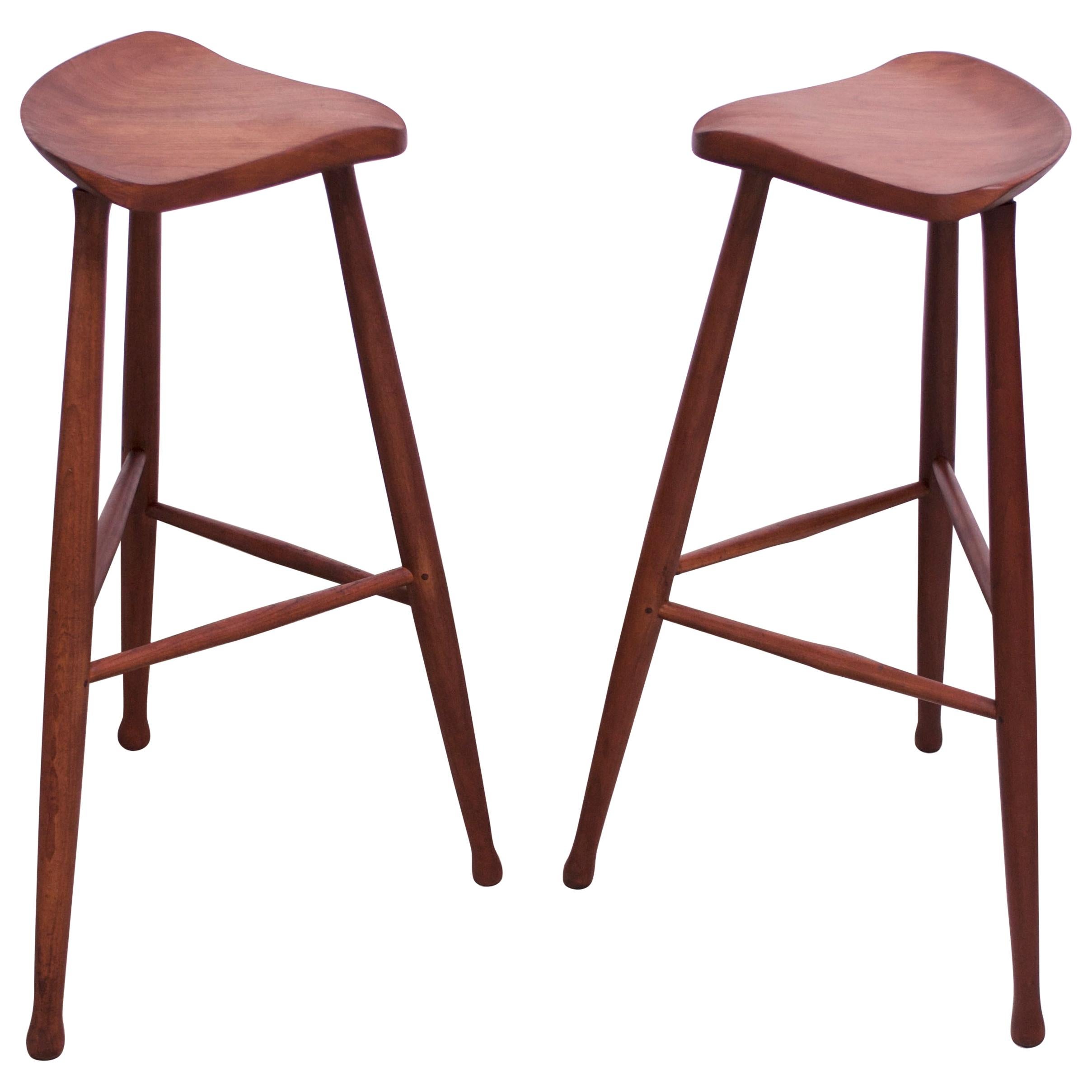 Pair of Vintage Solid Walnut Studio Craft Bar Stools by David Scott