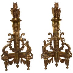 Pair of French Andirons Arrows and Quiver Gold Dore'