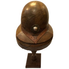 One of a Kind Walnut Sculpted Helmet on Stand