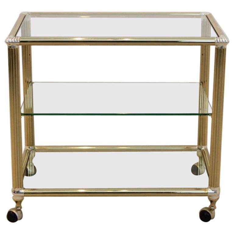 Brass and Glass Belgium Bar Cart, 1970s For Sale