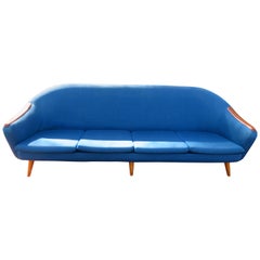 Handsome Nanna Ditzel Style Four-Seat Sculptural Teak Sofa, Midcentury Danish