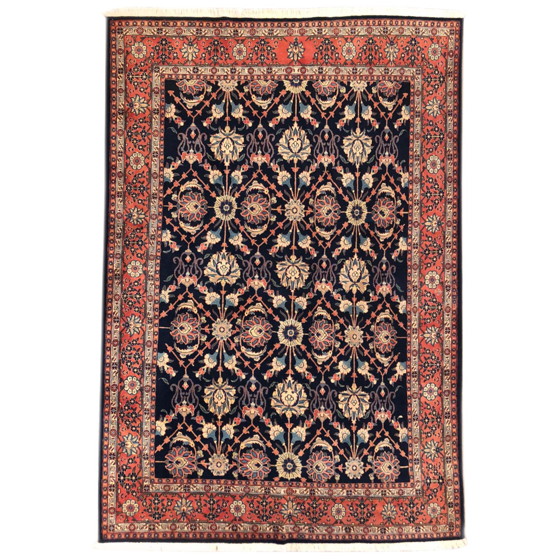 Persian Hand Knotted All over Dark Blue Floral Mahal Rug For Sale