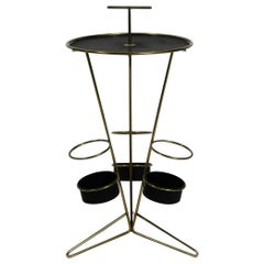 Vintage Mid-Century Modernist Perforated Metal Round Side Table with 3 Bottle Holders