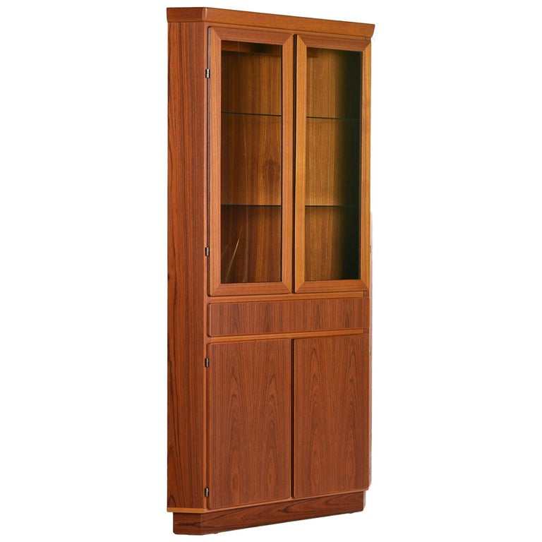 Danish Modern Teak Lighted Curio Display Corner Cabinet by ...