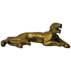 Majestic And Lying Golden Vintage Brass Tiger, 1970s