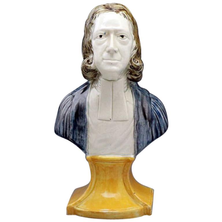 Antique English Pottery Bust of Reverend John Wesley, circa 1800 Period For Sale