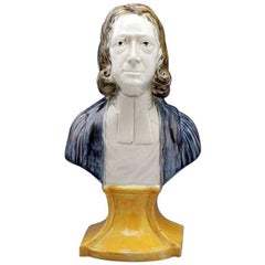 Antique English Pottery Bust of Reverend John Wesley, circa 1800 Period