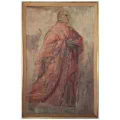 Large Red Cardinal Oil on Board Painting by Hans Schwarz, 1961