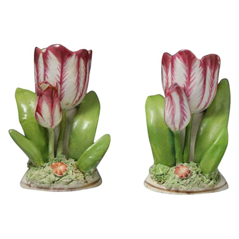 Pair of Porcelain Staffordshire Tulip Ornaments, circa 1835