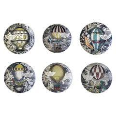 Vintage Piero Fornasetti Set of Six Plates, Mongolfiere Hot Air Balloon Design