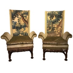 Pair of Oak and Tapestry 18th Century Style Armchairs