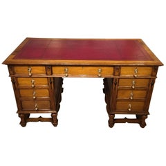 Antique Solid Oak Jacobean Revival Pedestal Desk