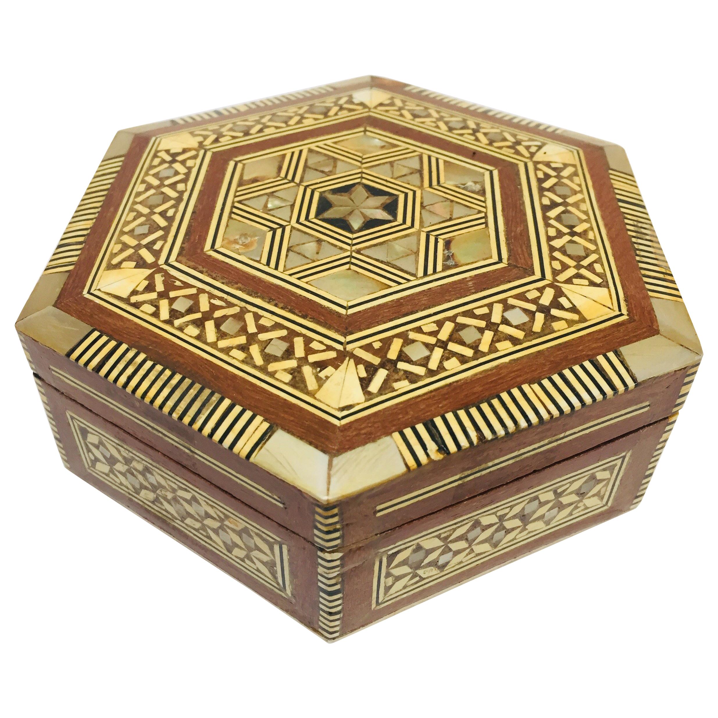 Moorish Handcrafted Syrian Octagonal Box Mother of Pearl Inlaid
