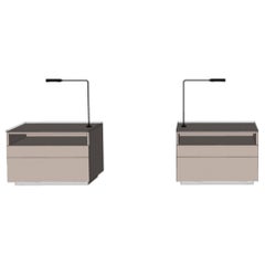 Pair of M2L Brand Cabinetry Nightstands with Foster+Partners Flo lamps