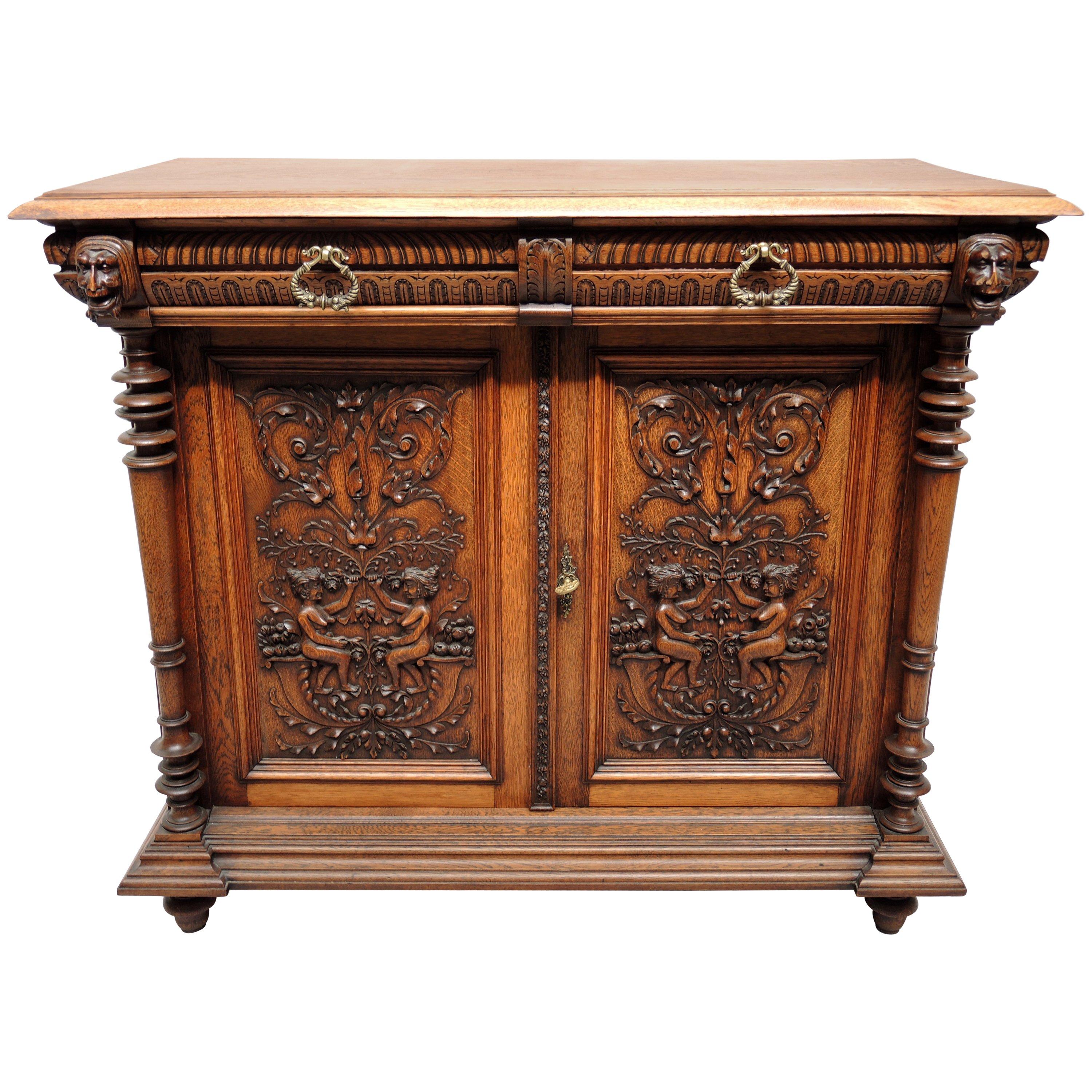 19th Century Renaissance Revival Buffet Cabinet with Ornate Carving For Sale