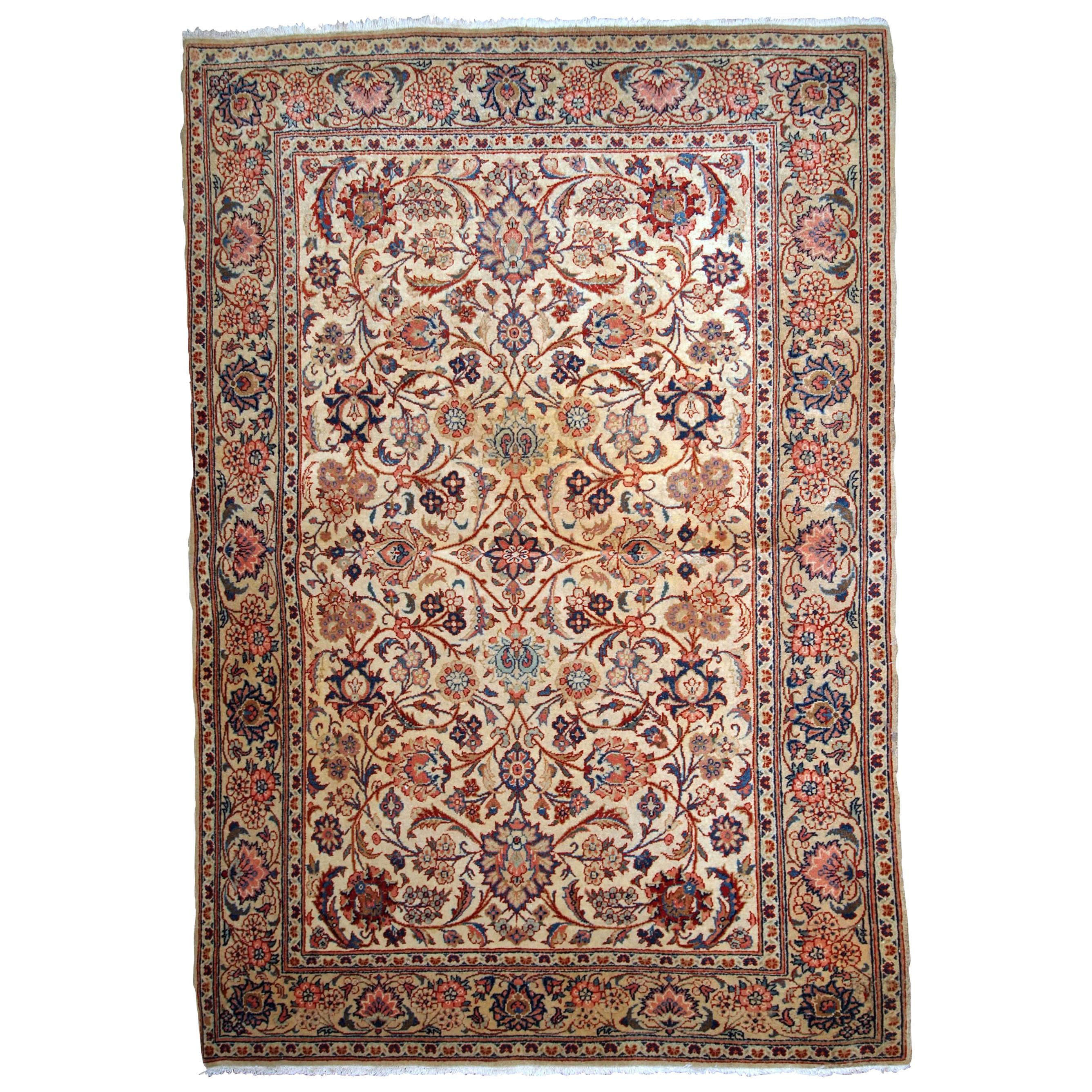 Handmade Antique Kashan Style Rug, 1910s, 1B735 For Sale