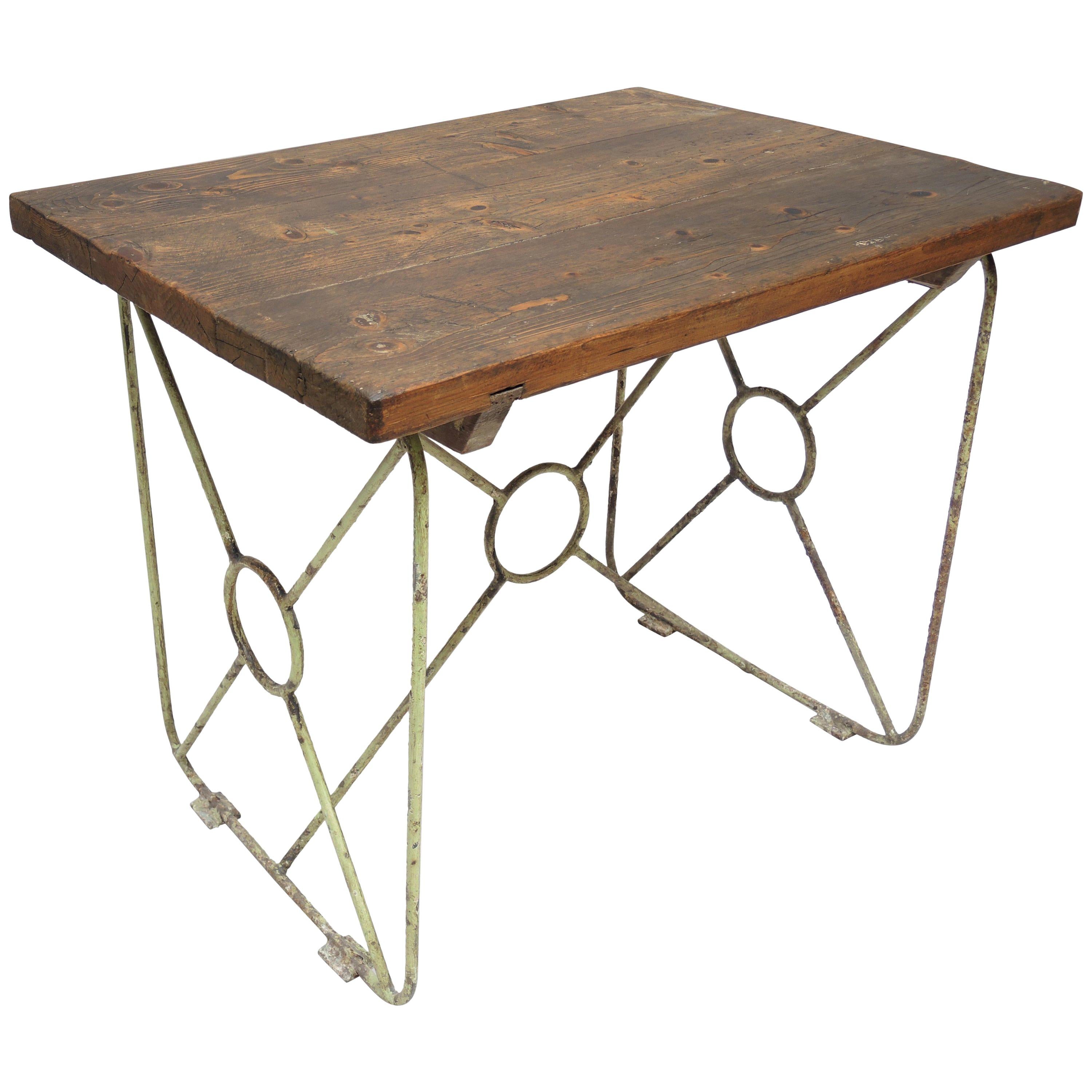 French Iron and Oak Kitchen Work Table, circa 1920 For Sale