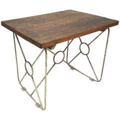 French Iron and Oak Kitchen Work Table, circa 1920