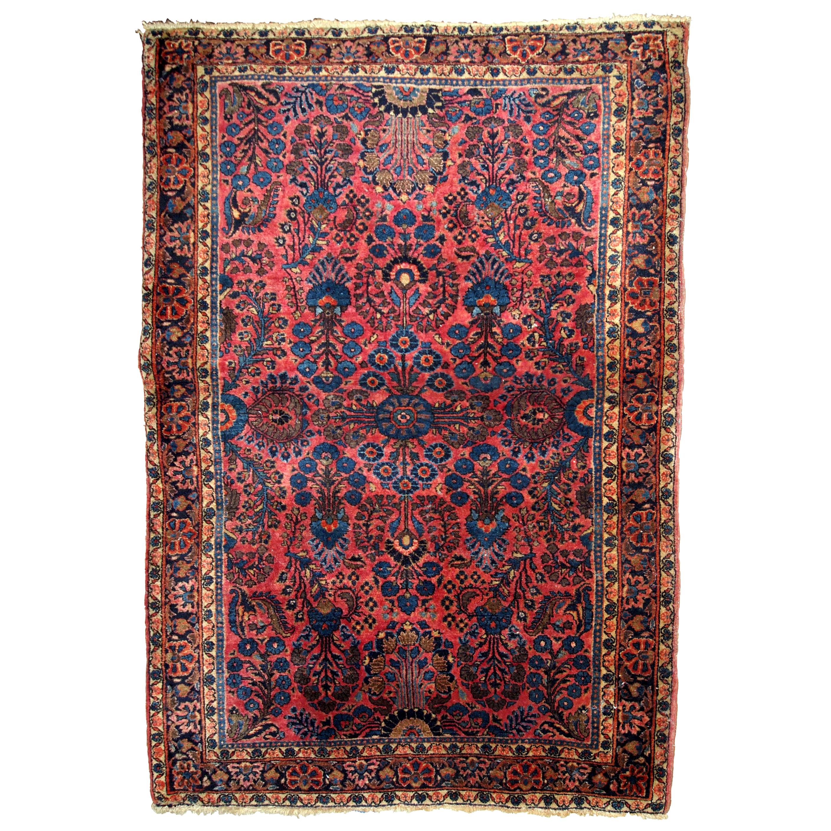 Handmade Antique Sarouk Style Rug, 1910s, 1B737