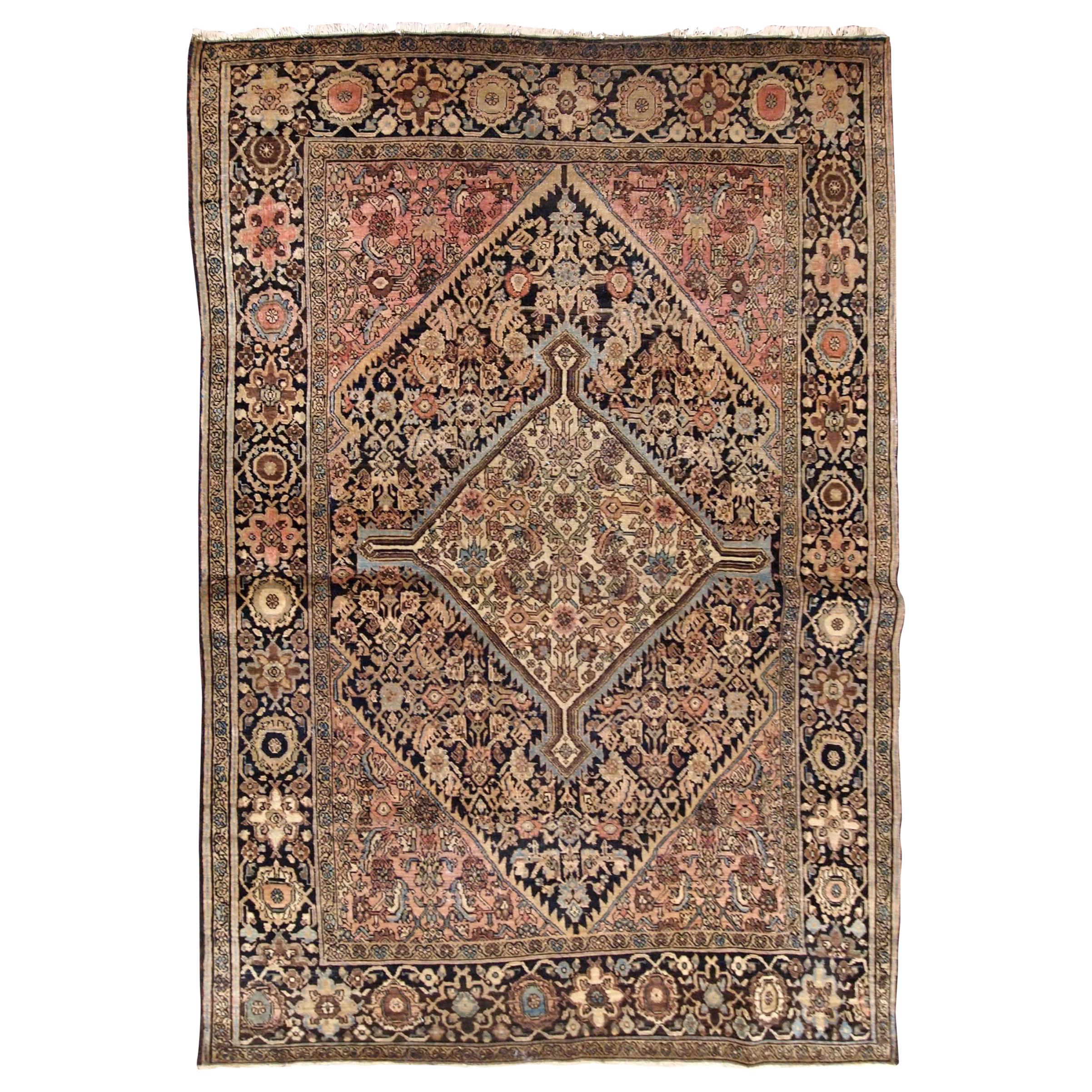 Handmade Antique Sarouk Farahan Style Rug, 1880s, 1B738