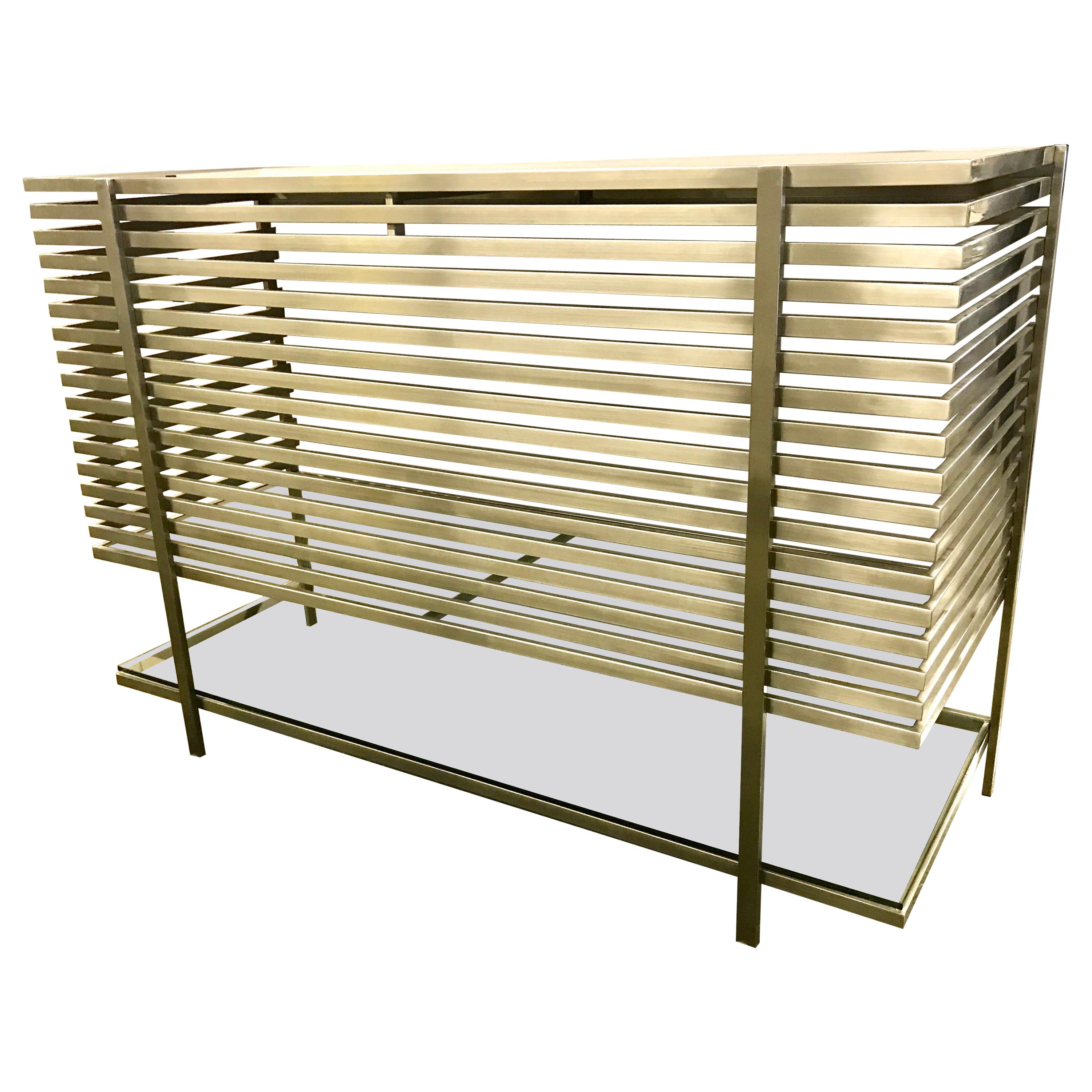 Mid-Century Modern Style Laser Cut Steel, Glass and Chrome Dry Bar