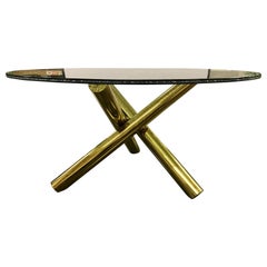 Round Crackled Glass Table on Brass Sculptural Base