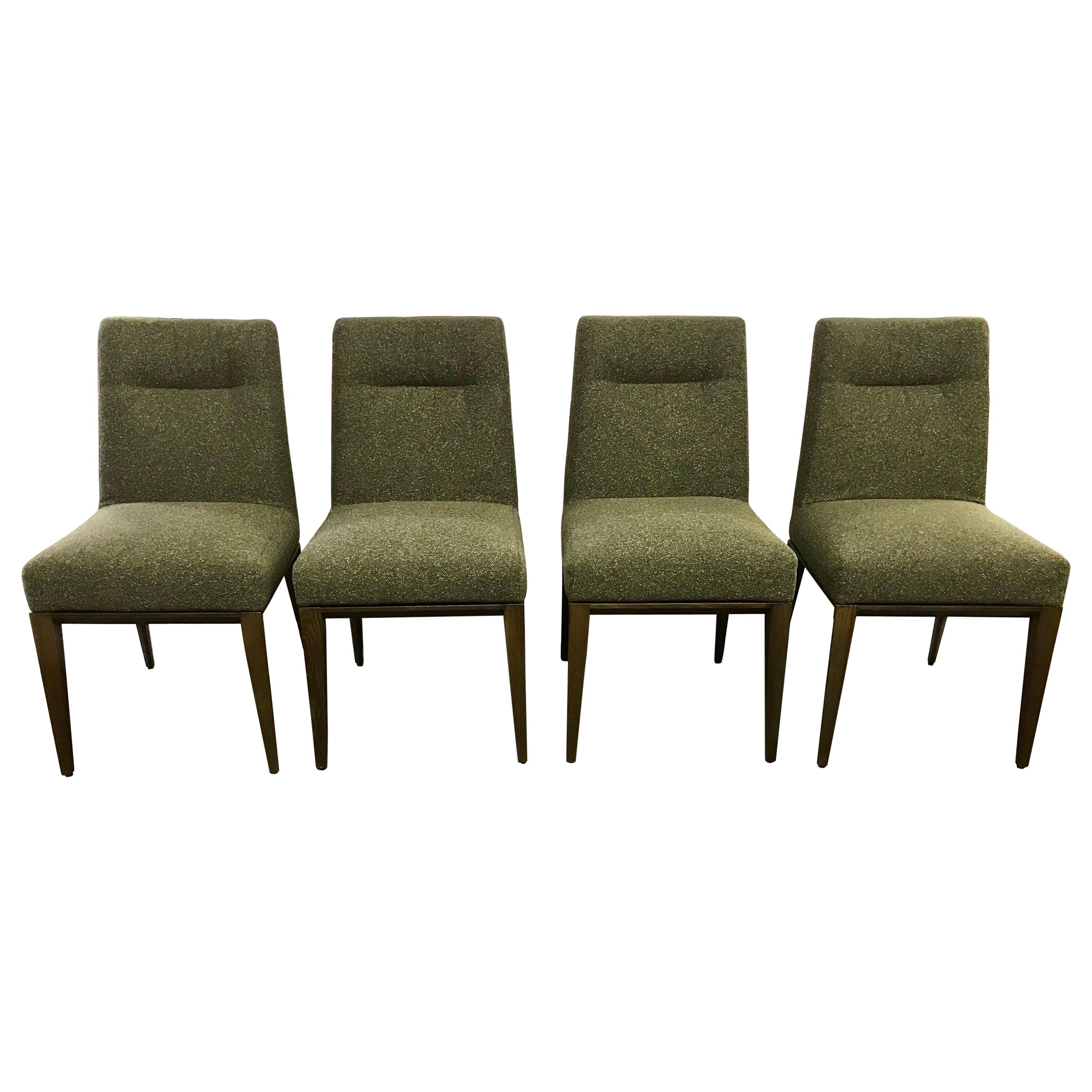 Set of Four Calligaris Italy Olive Tweed Weave Upholstered Dining Chairs