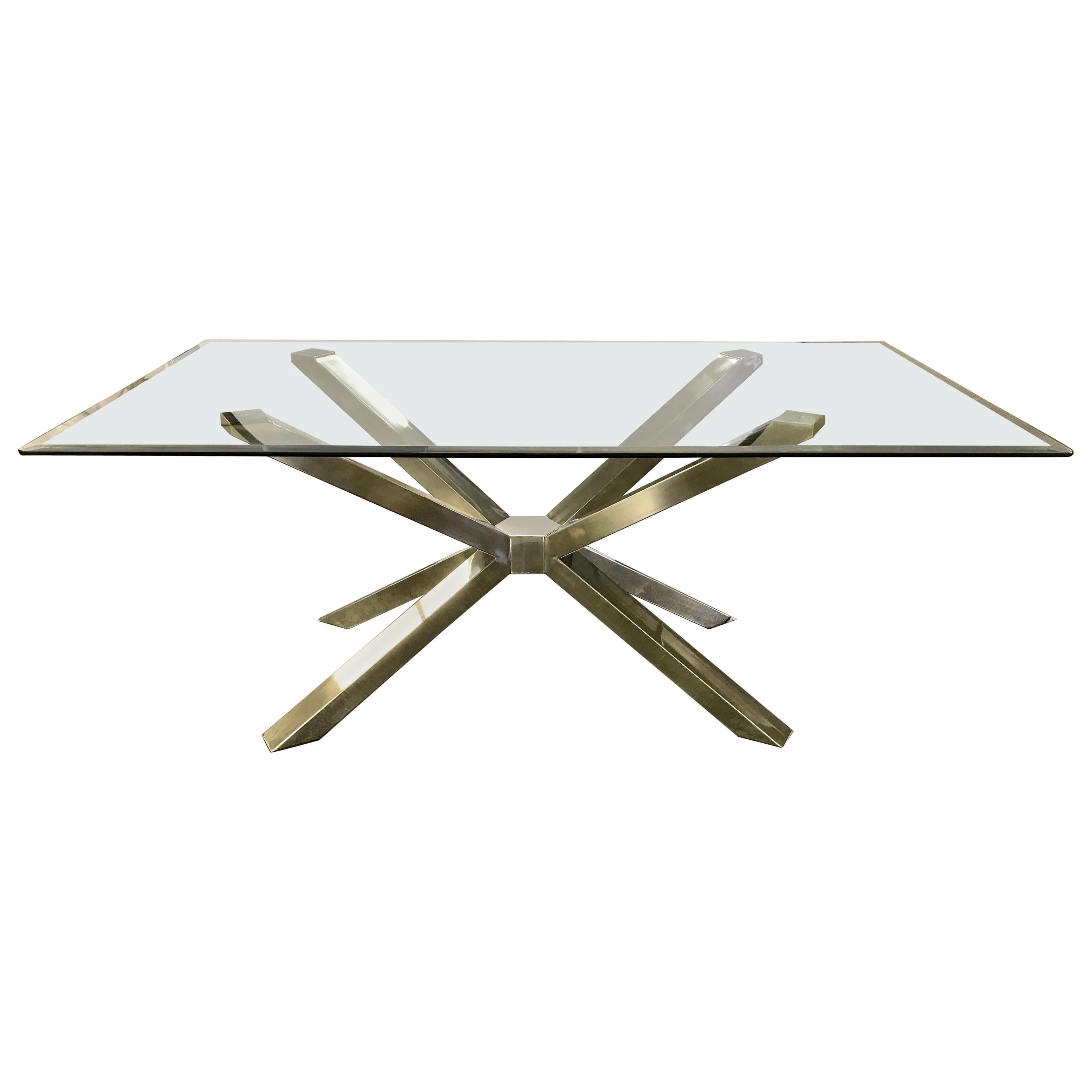 Mid-Century Modern Style Glass and Chrome Sculptural Dining Table