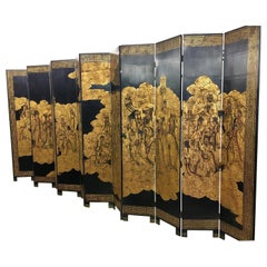 Asian Coromandel Twelve-Panel 9 Ft. Carved Screen Room Divider Extra Large