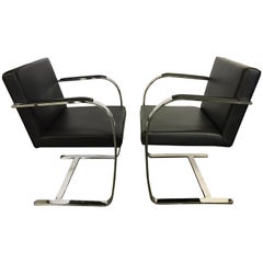 Pair of Brno Black Leather and Chrome Cantilever Chairs Mies van der Rohe