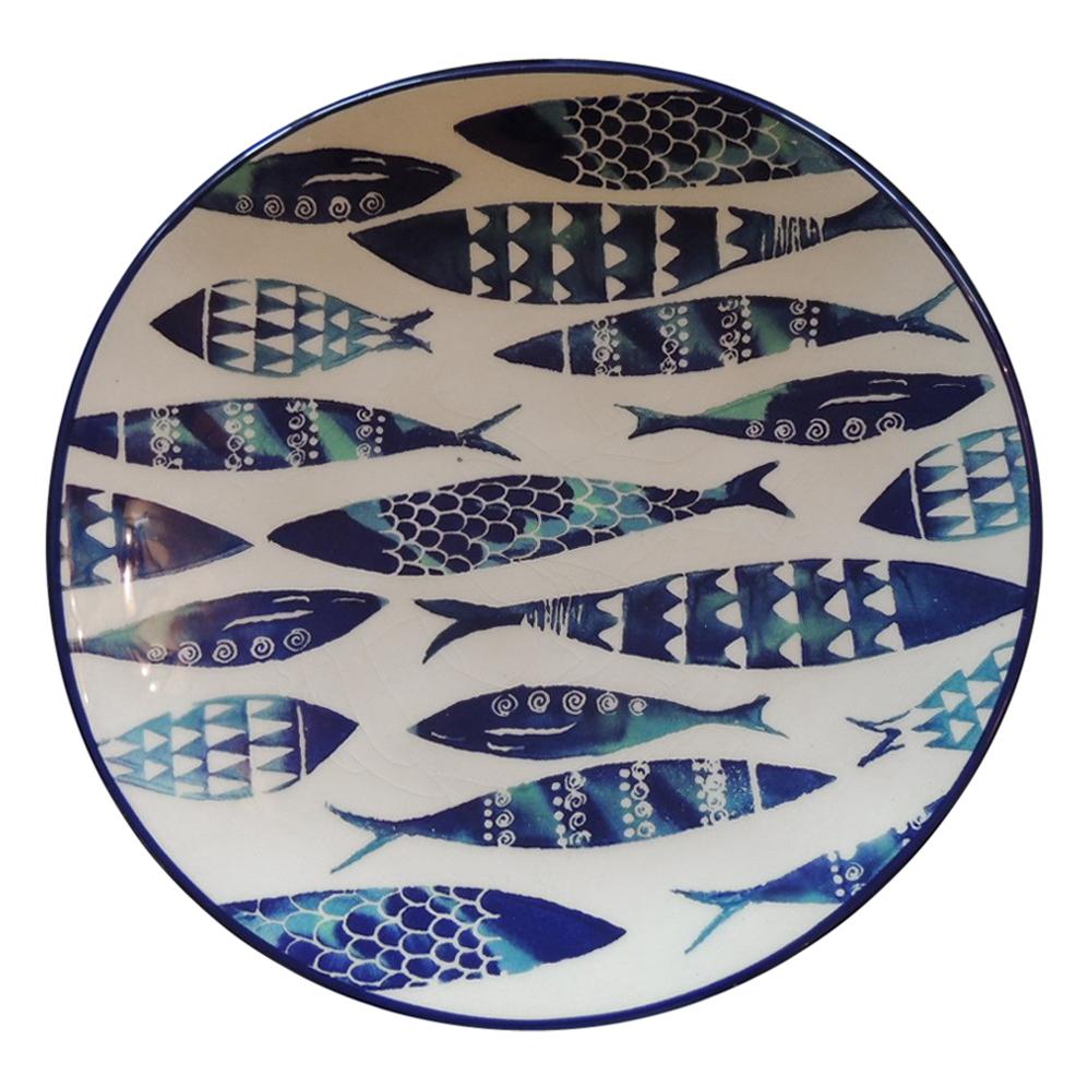 Set of 4 Crackle Ceramic Dinner Fish Plates