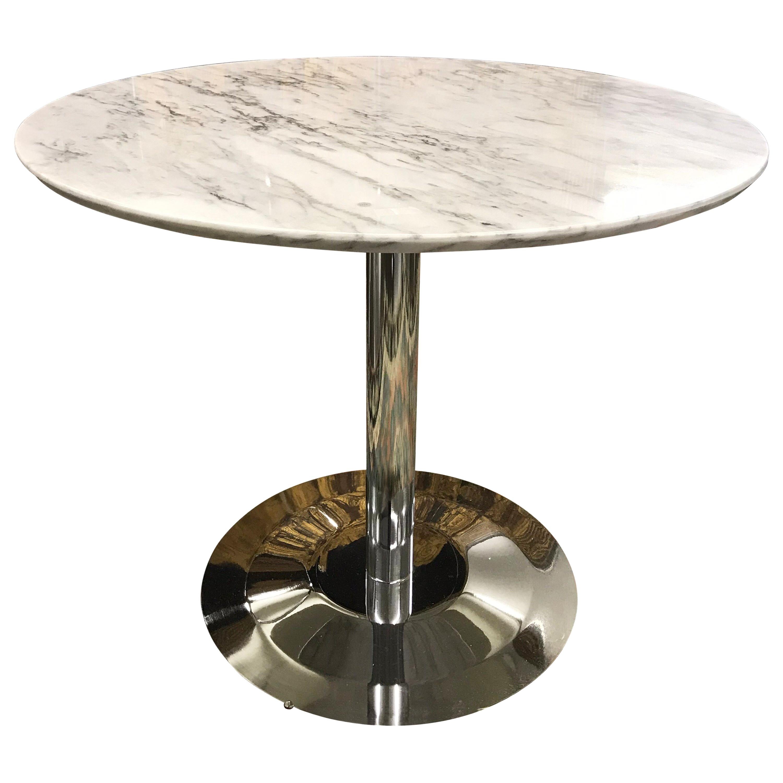 Mid-Century Modern Style Marble and Chrome Pedestal Bistro Tulip Table