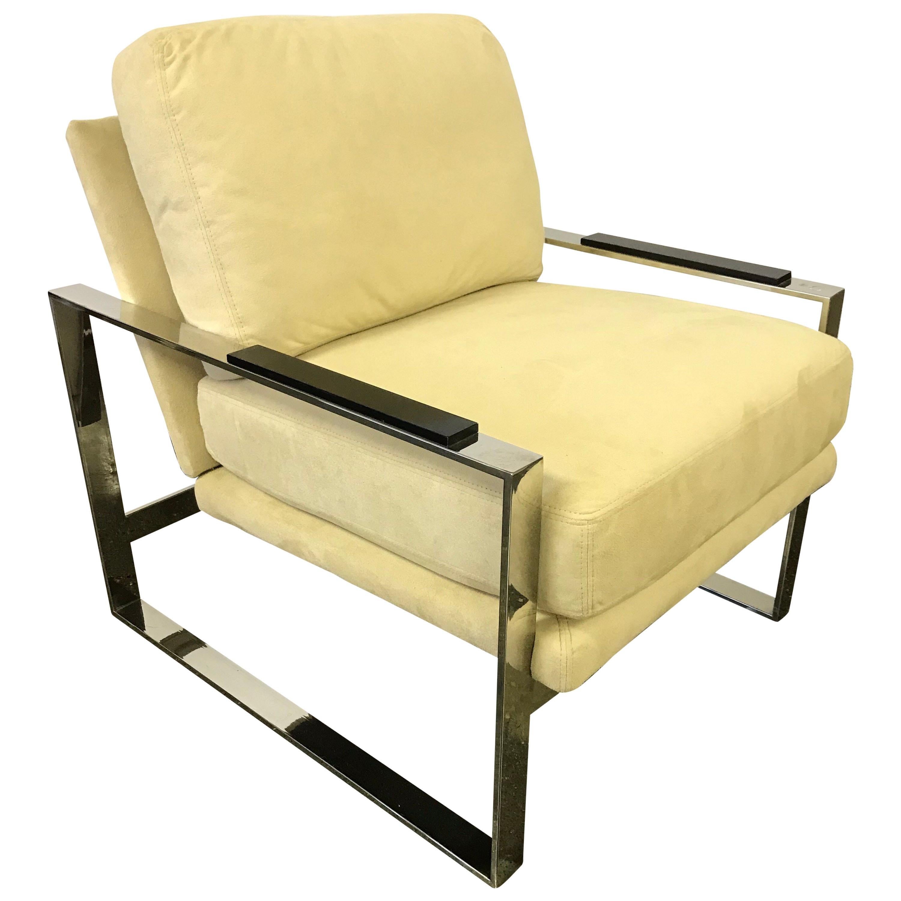 Mid Century Chrome Milo Baughman Style Cantilevered Lounge Chair