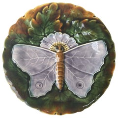 Majolica Gray Butterfly Plate Josef Steidl Znaim, circa 1890