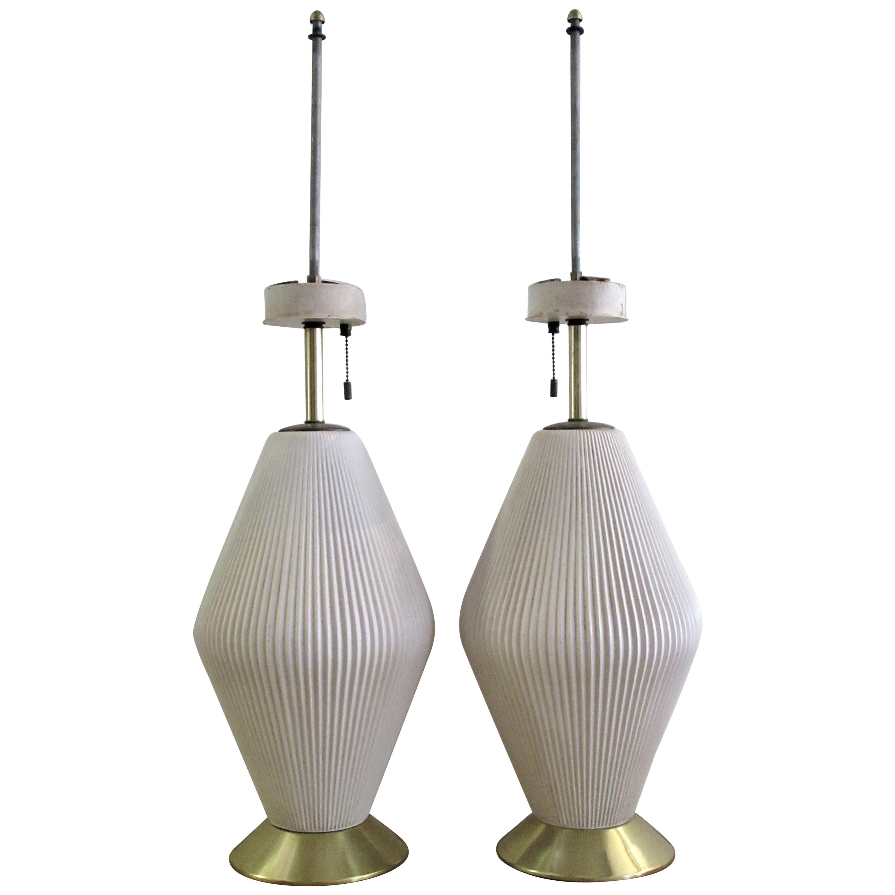 Fluted Porcelain Table Lamps by Gerald Thurston for Lightolier