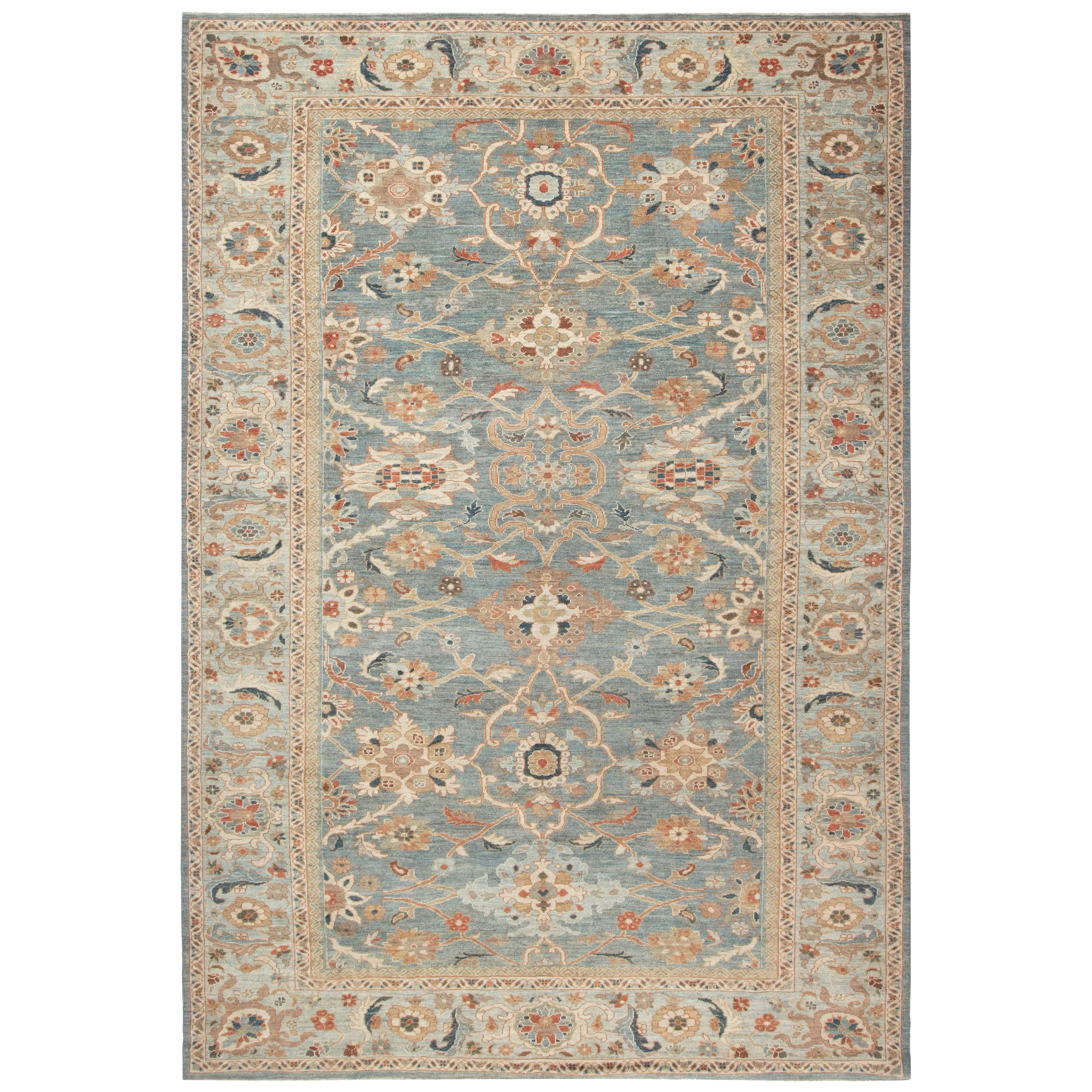 Traditional Sultanabad Design Beige, Off-white, Red and Navy Rug