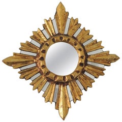 Vintage Petite Sunburst Gold Leaf Decorative Wood Mirror