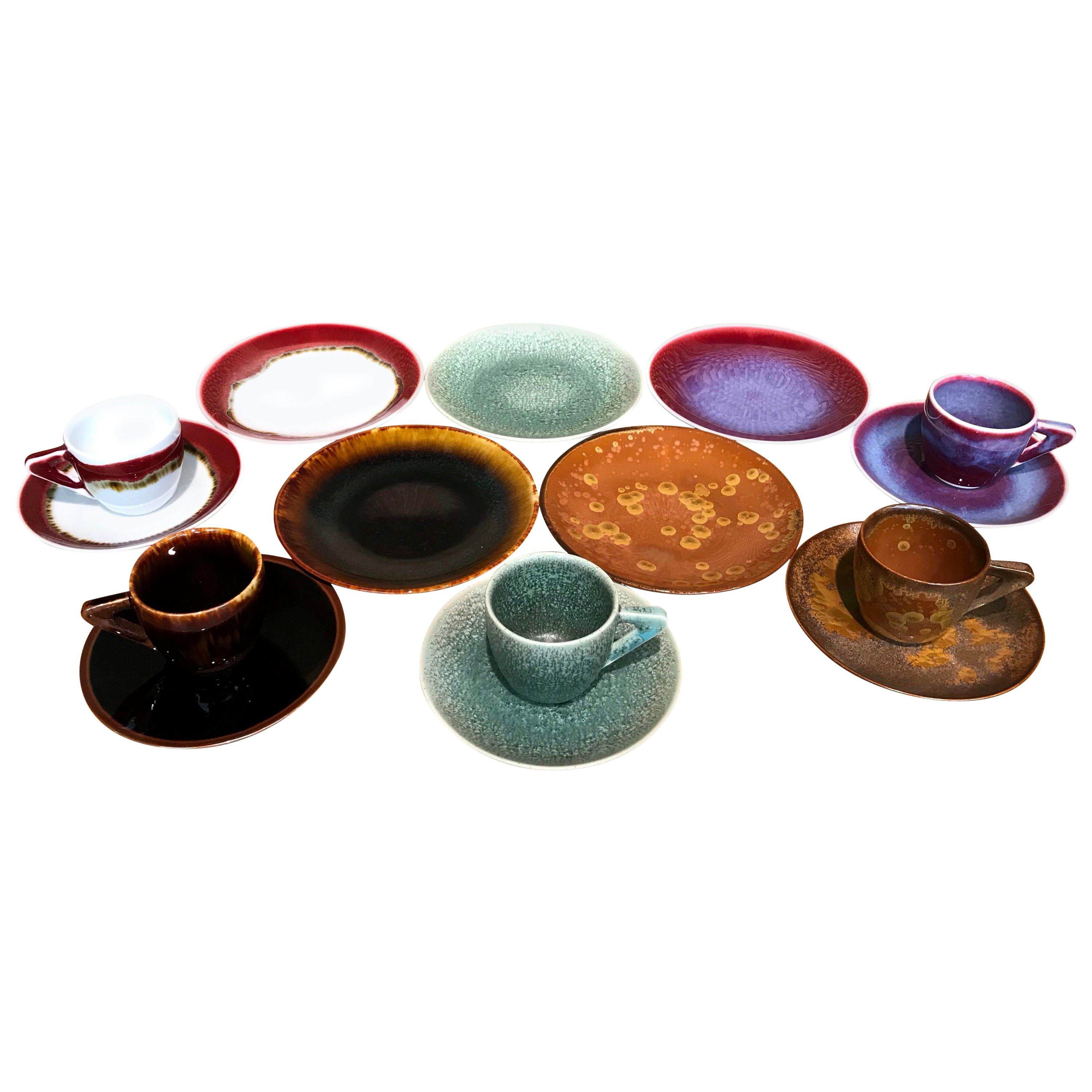 Set of Japanese Hand-Glazed Porcelain Demitasse Cup, Saucer and Plates, Artist