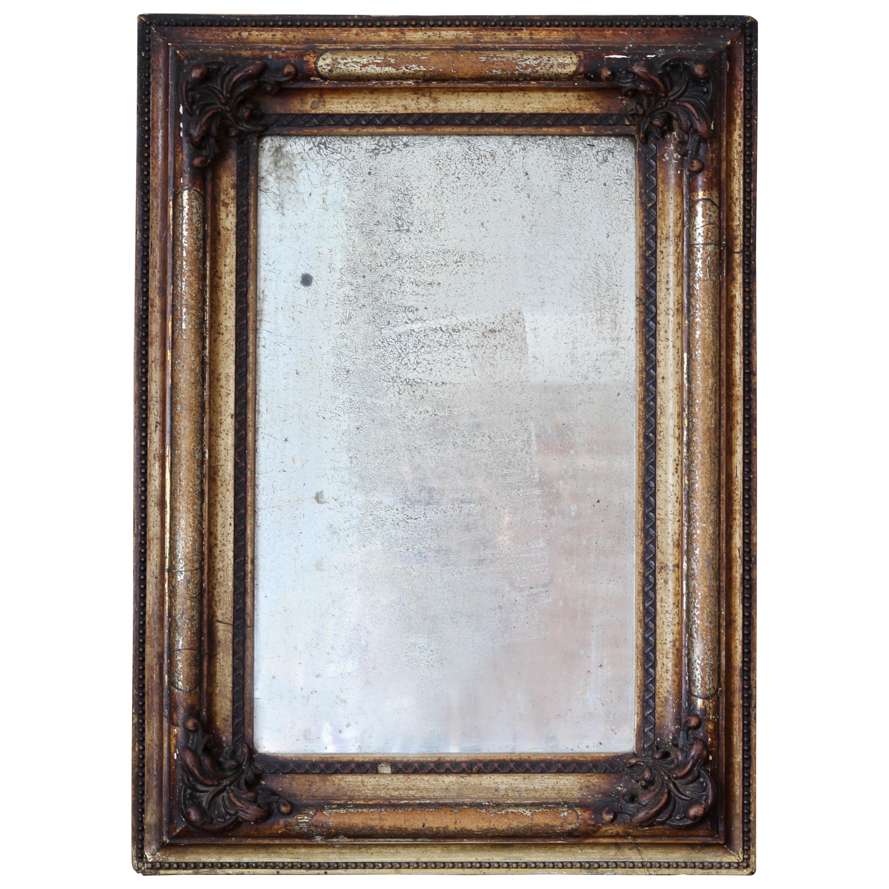 Antique Wall Mirror in Wooden Decorative Frame, circa 19th Century For Sale